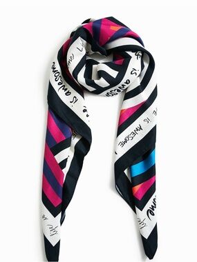 Desigual Multicolor Stripe Silk Scarf - Navy, Pink & Blue ( Life is awesome )